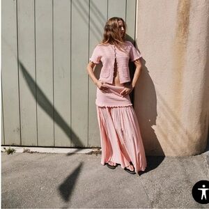 Zara Pink Textured Button-Down Top and Skirt